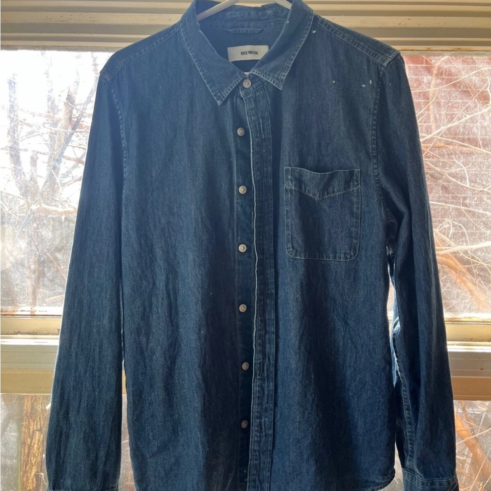 Buck Mason Denim Work Shirt Mens Medium Blue Indigo Dyed Long Sleeve Button Up